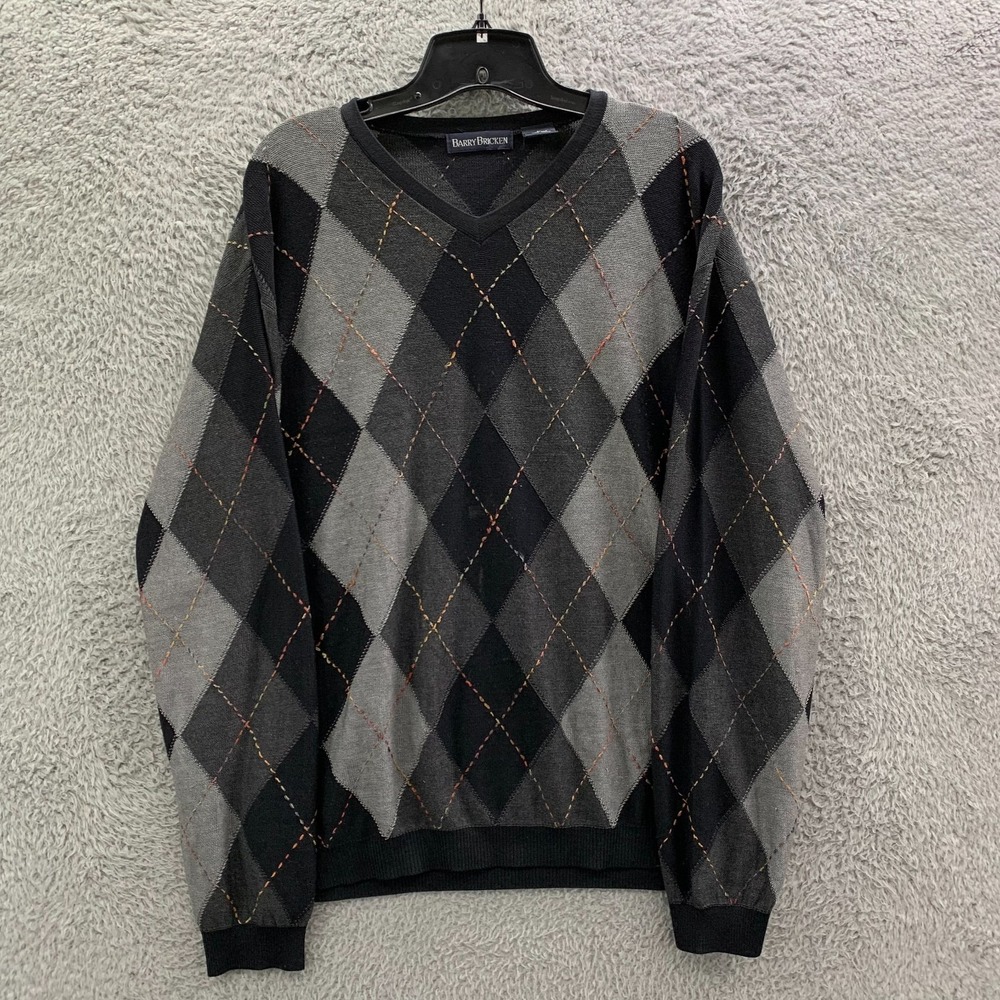 Barry Bricken Sweater Mens Size Large Pullover Sweatshirt Silk Gray Red*